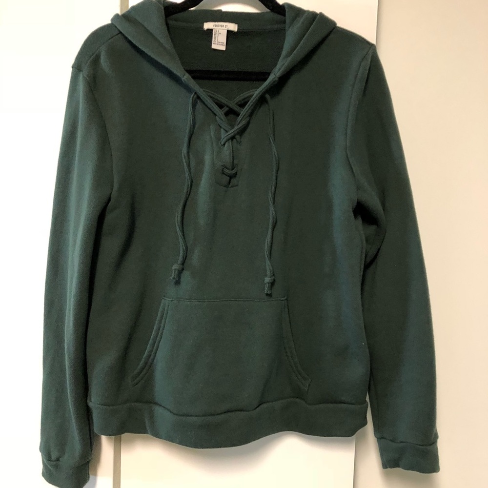 Dark Green lace-up hoodie-size large